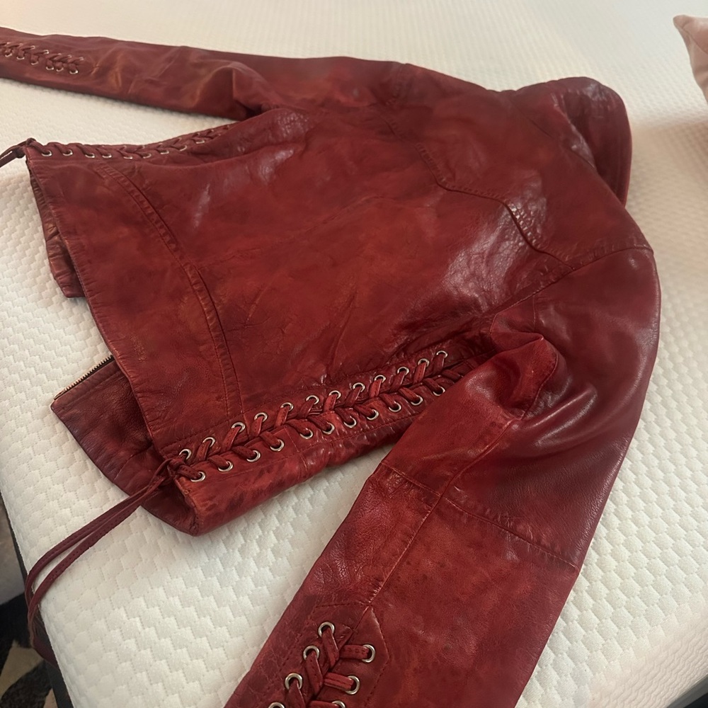 True Religion Red Leather Jacket - Picture 5 of 11